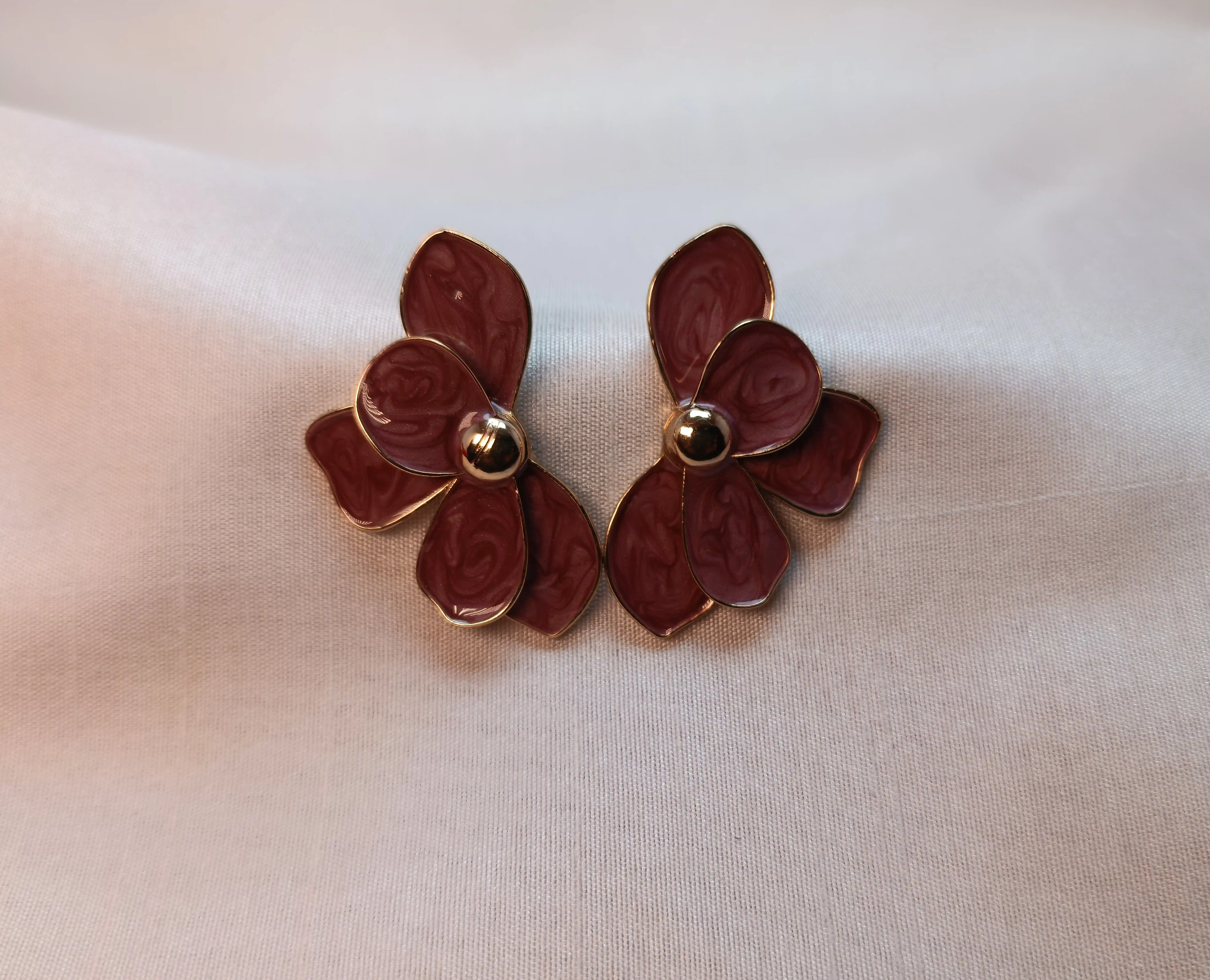 Blush Petal Flower Stud Earrings – Anti Tarnish Gold Finish